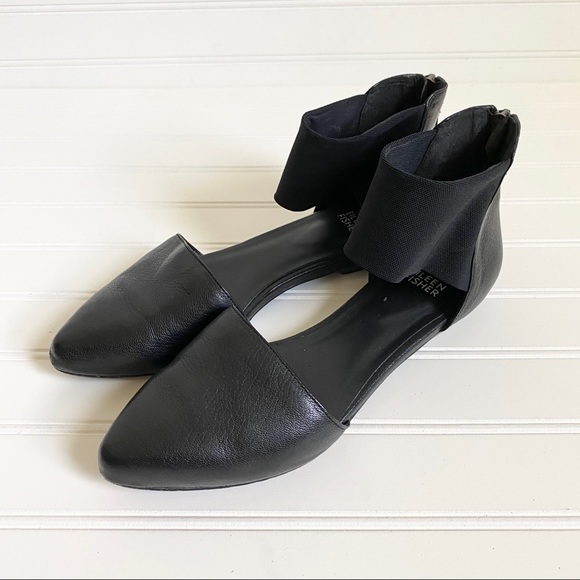 Eileen Fisher Black Allot Pointy Toe Flats 7.5 - Picture 1 of 14